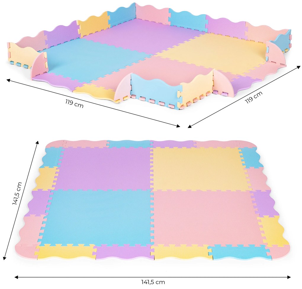 Farebná penová podložka pre deti s ohrádkou 141,5x141,5 cm 24 ks.