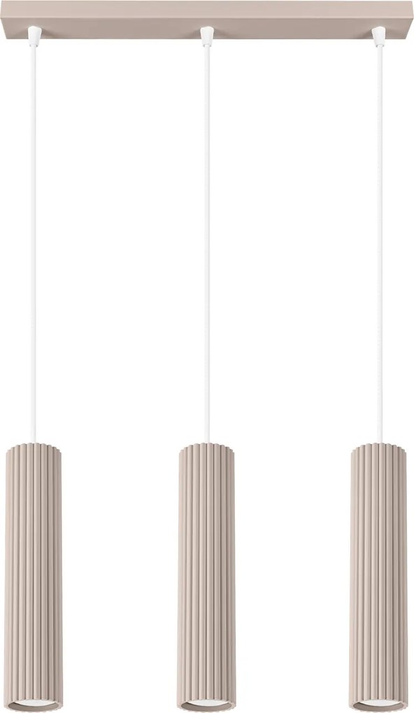 Závesné svietidlo Karbon, 3x tmavobéžové hliníkové tienidlo