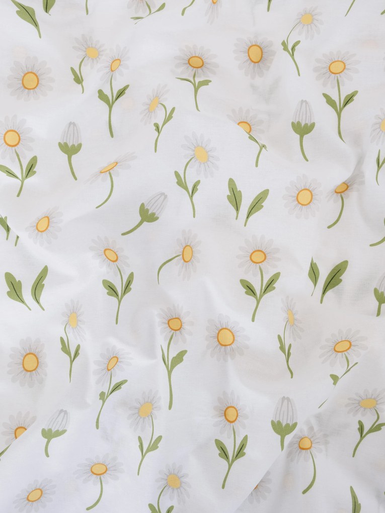 Predĺžené bavlnené obliečky Renforcé - Sedmokrásky biele