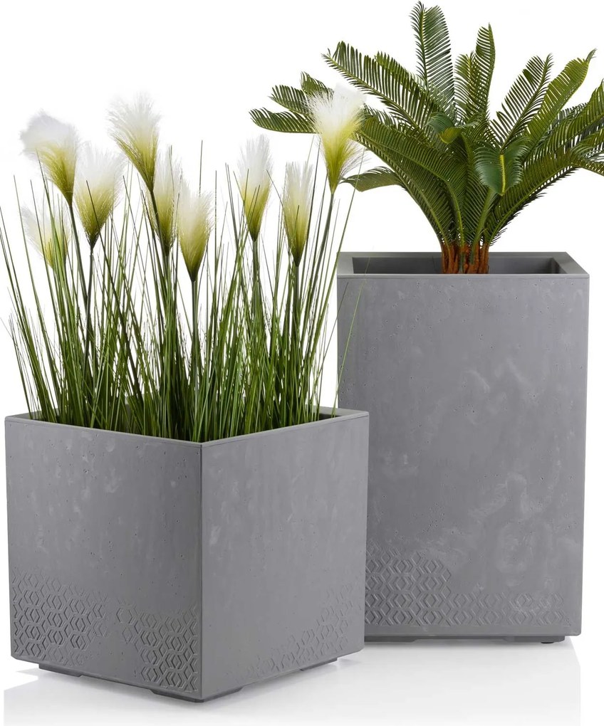 PLASTOVÝ KVETINÁČ NA KOLIESKACH BETONIQUE 60X40X40 CM IMITÁCIA BETÓNU SIVÁ