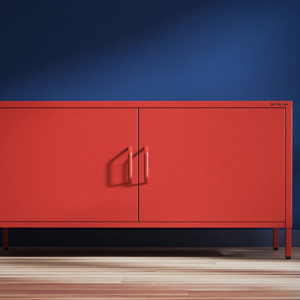 TV skrinka kovová na nožičkách červená, 1150x595x400 mm: ROSA Modern
