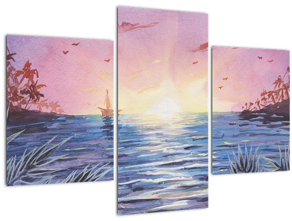 Obrázok - Západ slnka nad vodou, aquarel (90x60 cm)