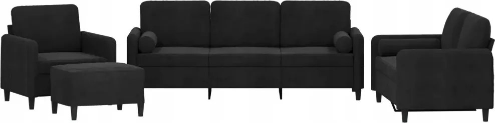 vidaXL 4-dielny sedací komplet s vankúšmi, čierny, zamat