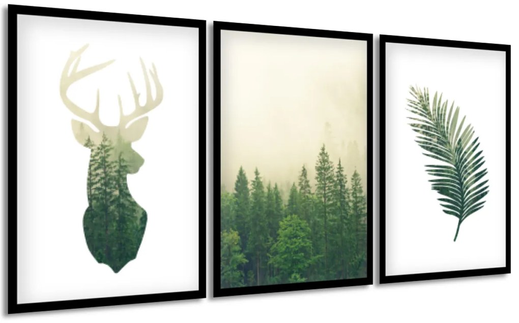Gario Sada plagátov Divá príroda - 3 dielna Farba rámu: Rustikálna, Veľkosť: 99 x 45 cm