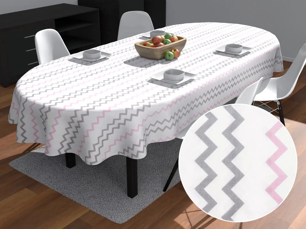 Biante Bavlnený oválny obrus Sandra SA-124 Ružovo sivé cik-cak pásiky 140x160 cm