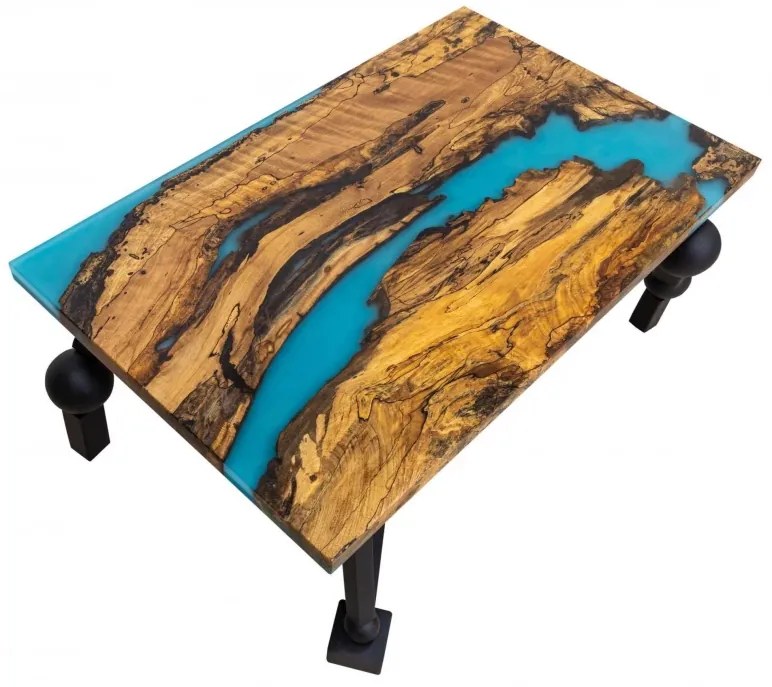 Konferenčný stôl PLANETÁRIUM zo špaltovaného buku a fluorescenčnej epoxidovej živice 96x59