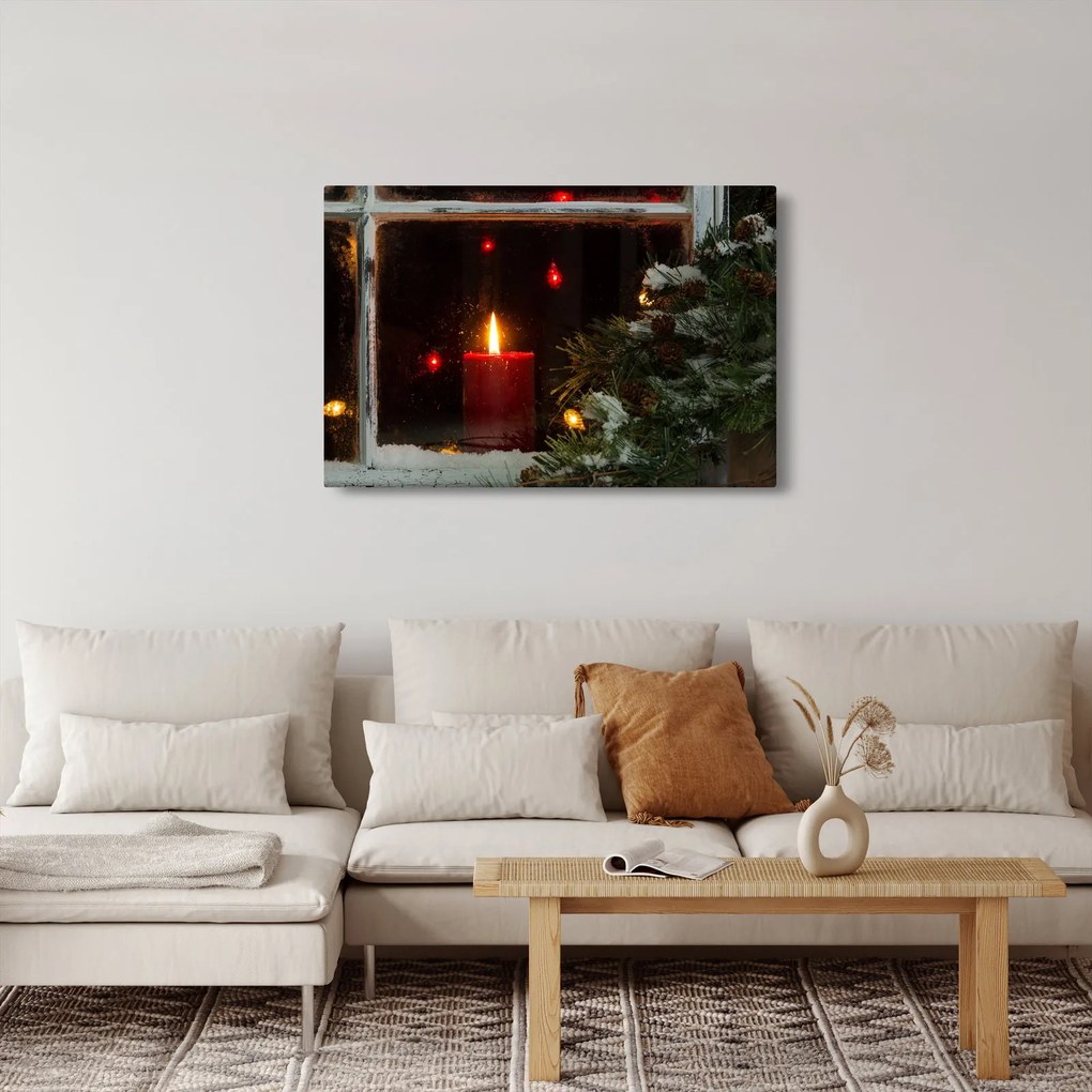 Obraz - Žiariaca vianočná sviečka (90x60 cm)