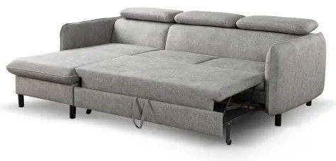 Rozkladacia rohová sedacia súprava do tvaru L s úložným priestorom NISA, sivá, ľavé prevedenie