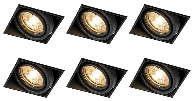 Sada 6 zabudovaných bodových svetiel čiernych GU10 naklápateľných bez rámu - Oneon