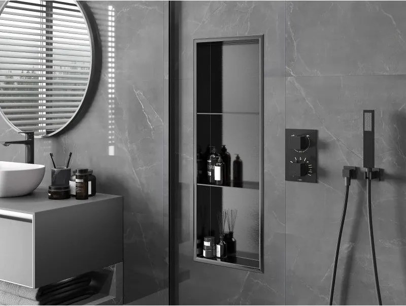 Mexen X-Wall-R, polica na zapustenie s prírubou 90 x 30 cm, grafitová matná - 19E0903010S