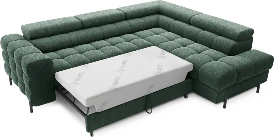 Zelená rozkladacia/s úložným priestorom rohová pohovka z textílie buklé (pravý roh/do L) Ferucce – ELTAP