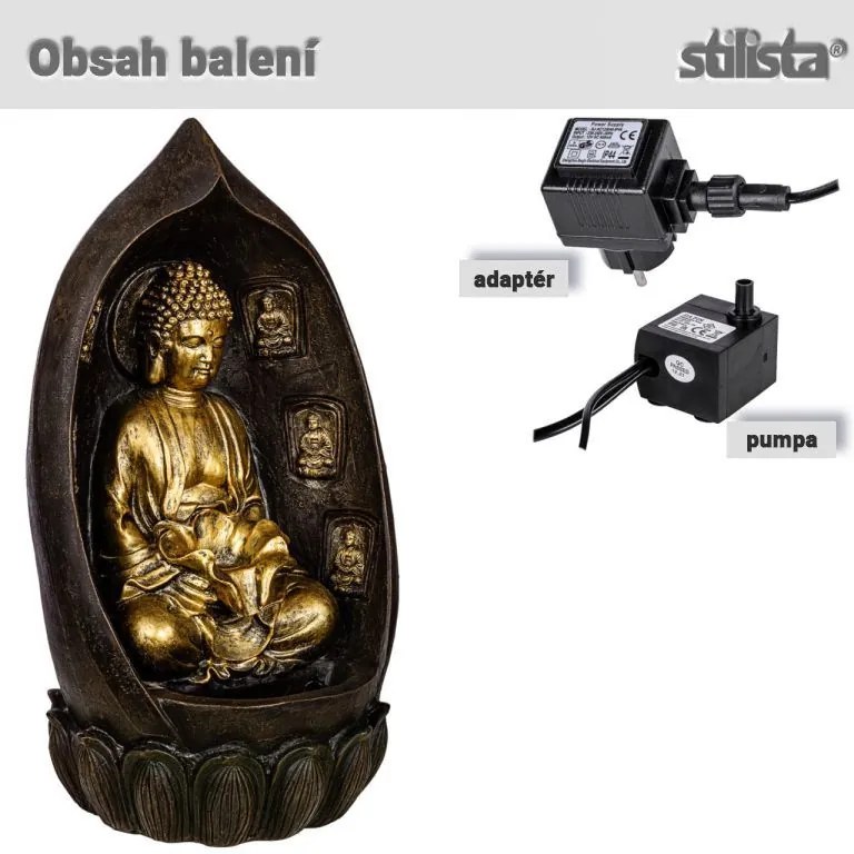 STILISTA záhradná fontána Budha, 35 x 29 x 64 cm, polyresin