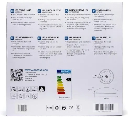 Aigostar - LED Stropné svietidlo so senzorom LED/24W/230V 3000K