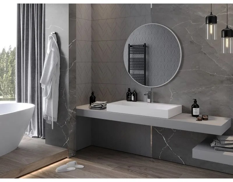 Mexen Loft, okrúhle kúpeľňové zrkadlo 90 cm, farba rámu biela, 9850-090-090-000-20