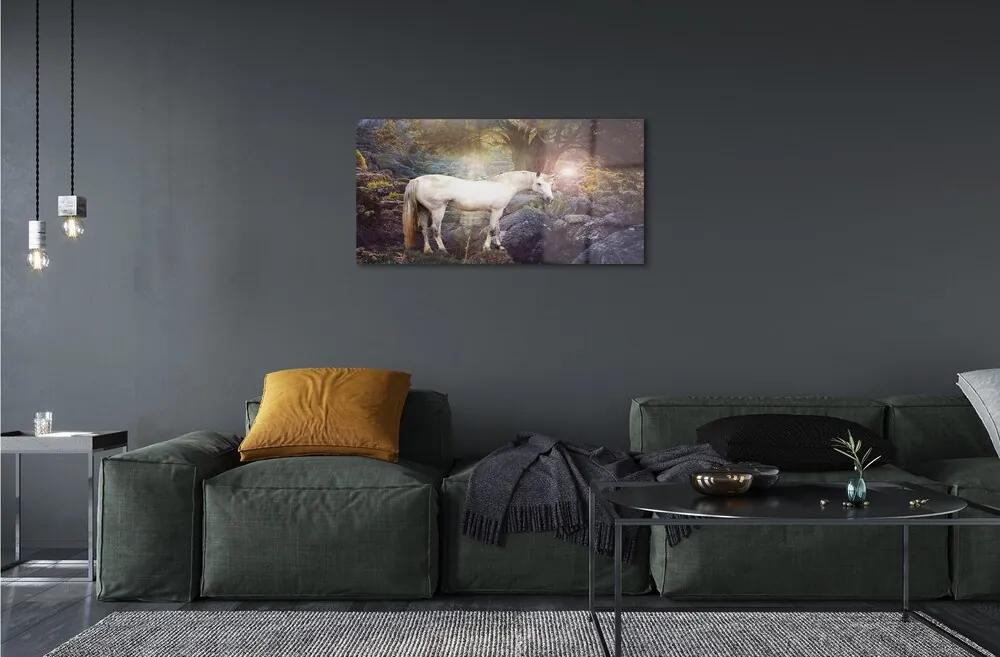Sklenený obraz Unicorn v lese 120x60 cm