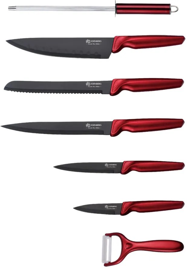 WELLHOX 8 dielna sada nožov v otočnom stojane v červeno čiernej farbe