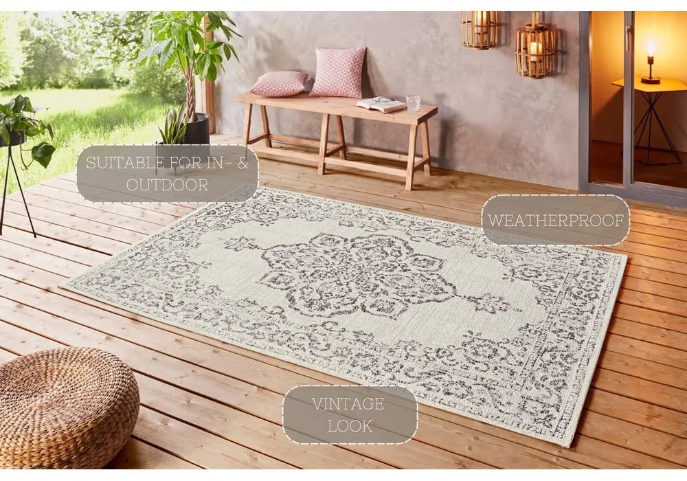 Sivo-krémový vonkajší koberec NORTHRUGS Tilos, 160 x 230 cm