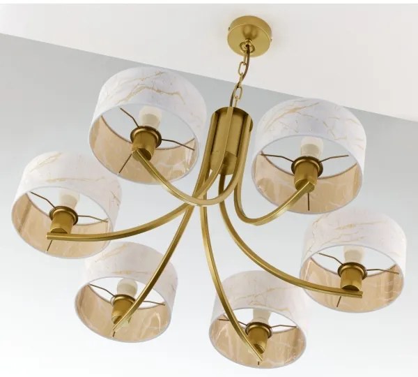 Jupiter 2098 - Luster na reťazi ARTHUR 6xE27/15W/230V biela/zlatá/mramorový dekor