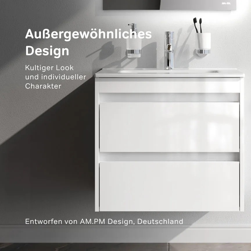 Skrinka s umývadlom 60 AM.PM Spike MPA-FHX0602WG-WCC0602WG závesná, 2 zásuvky, lesklá biela