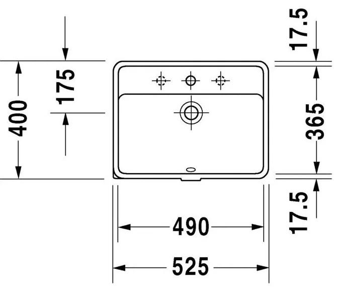 DURAVIT Starck 3 umývadlo na dosku s otvorom, s prepadom, 490 mm x 365 mm, s povrchom WonderGliss, 03024900001