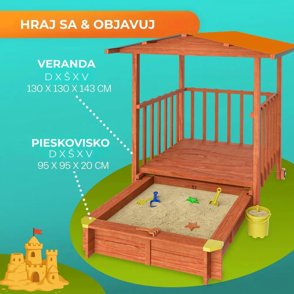 Pieskovisko s verandou SUNNY, 130x130x143cm, hnedá/oranžová Jurhan