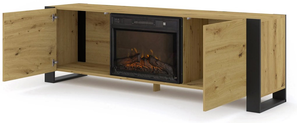 TV skrinka/stolík s krbom Montana (dub artisan + čierna). Akcia -20%. Vlastná spoľahlivá doprava až k Vám domov. 1124958