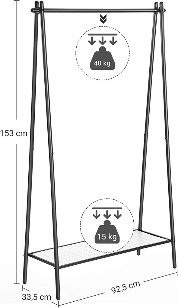 Šatní vešiak Loft 153 cm čierny