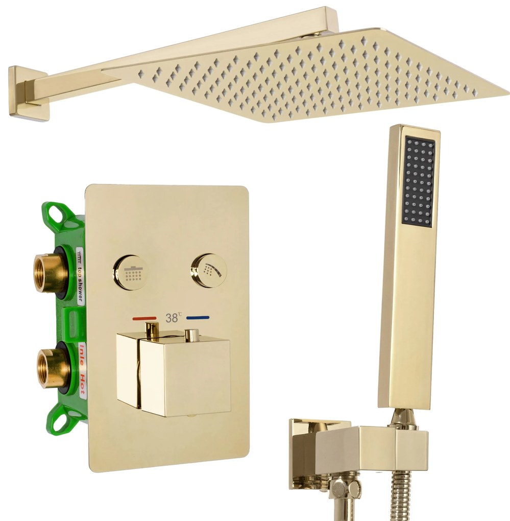 Rea Fenix Davis, podomietkový sprchový set + box s dažďovou a ručnou sprchou, zlatá lesklá, REA-P6324