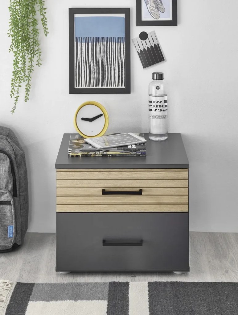 Nočný stolík Laurie, grafit/dub