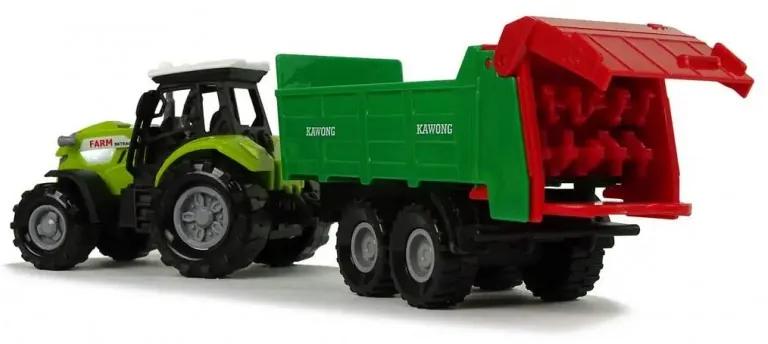115408 Daffi Traktor s vyklápacou vlečkou a drtičom - Zelený, 23cm