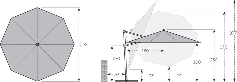 Derby RAVENNA 330 cm – veľký záhradný výkyvný slnečník s bočnou tyčou - 2. akosť (S300)
