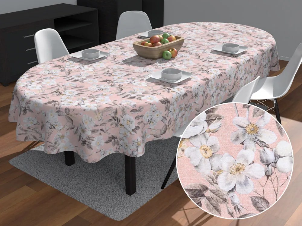 Biante Dekoračný oválny obrus Leona LN-158 Plané ruže na lososovom 120x180 cm