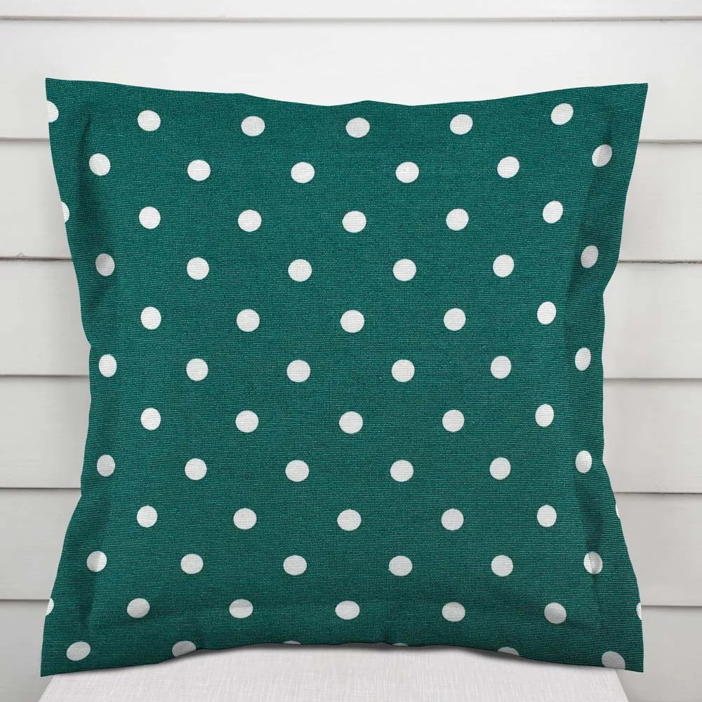 Biante Dekoračná obliečka na vankúš s lemom Leona LN-024 Biele bodky na petrolejovom 60 x 60 cm