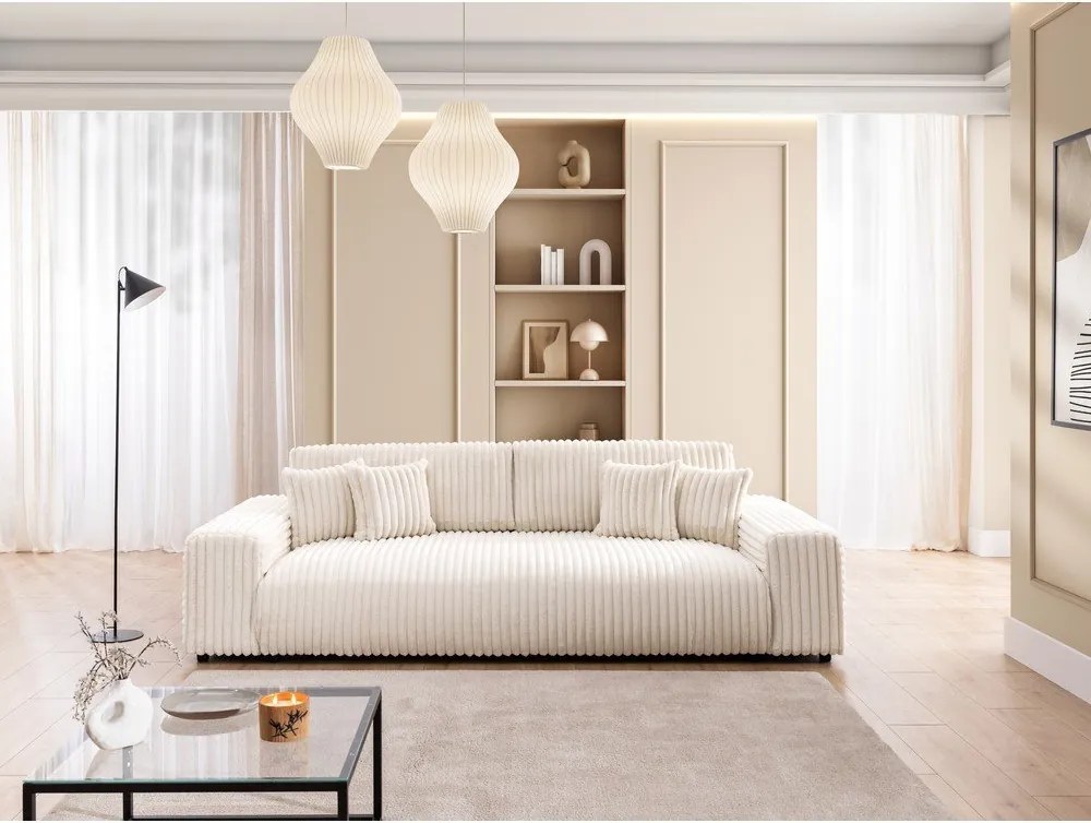 Krémová menčestrová rozkladacia/s úložným priestorom pohovka 260 cm Justin – Ropez