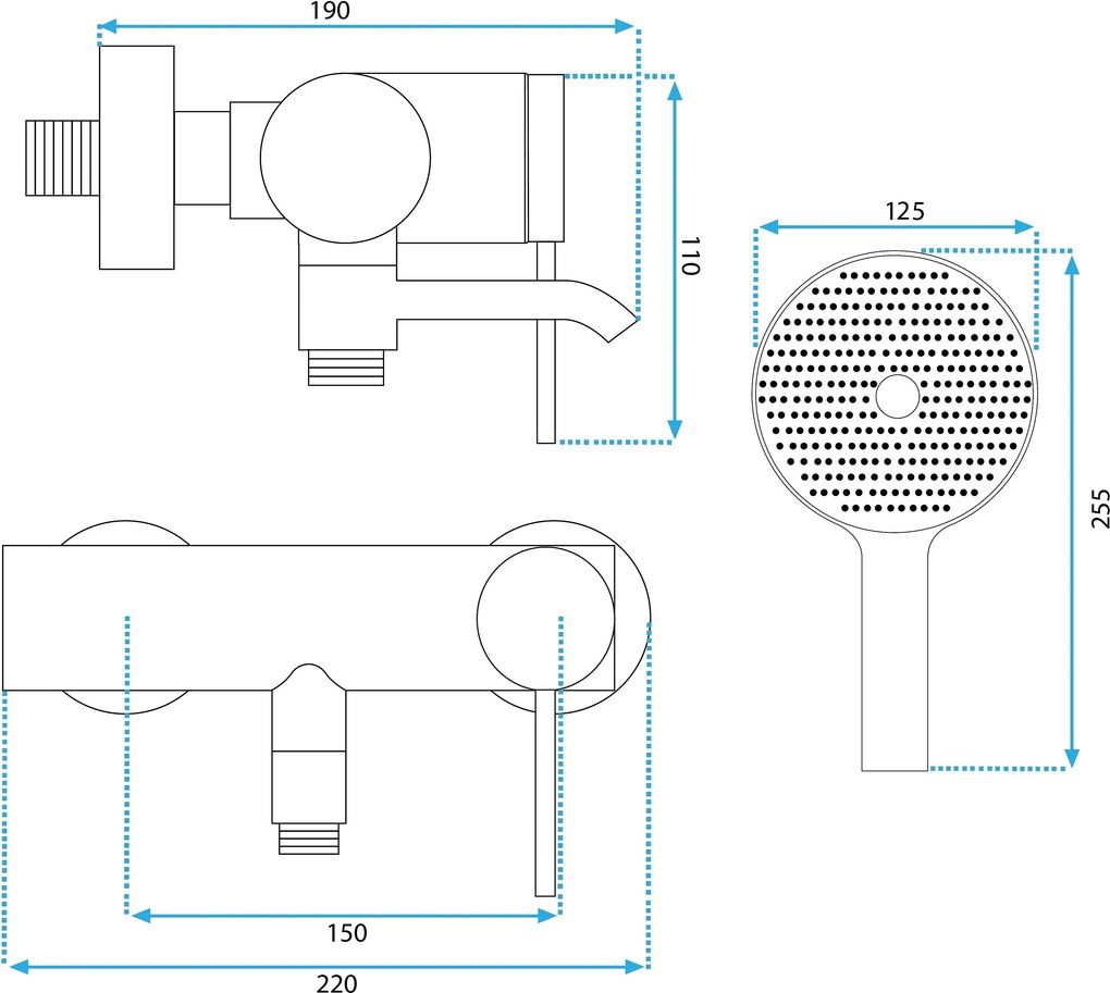 Rea Clif, nástenná vaňová batéria s ručnou sprchovou súpravou, grafitová, REA-B4324
