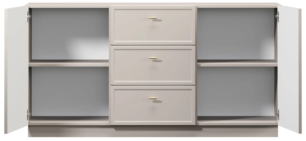 Komoda Lorini 150 cm so zásuvkami - kašmír / zlaté úchytky T-bar