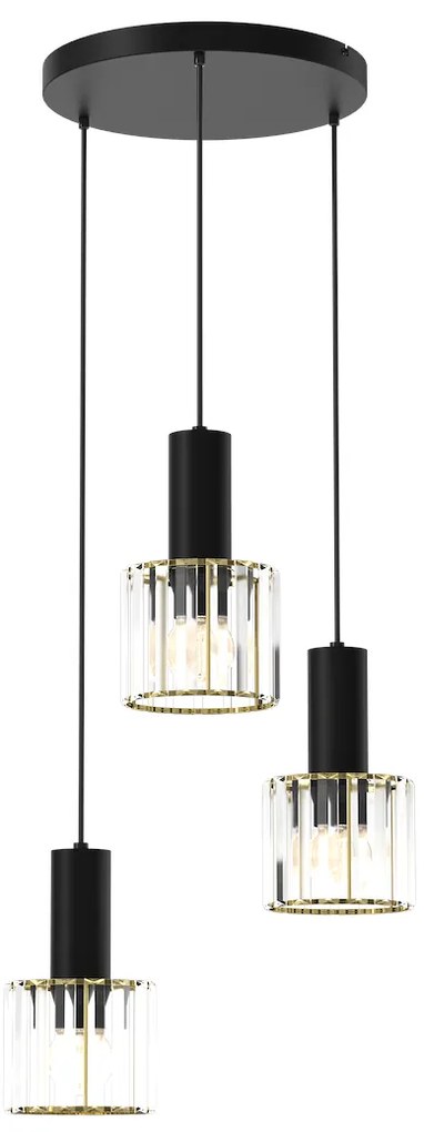 Závesné svietidlo Cristal, 3x transparentné krištáľové tienidlo, b/g, o