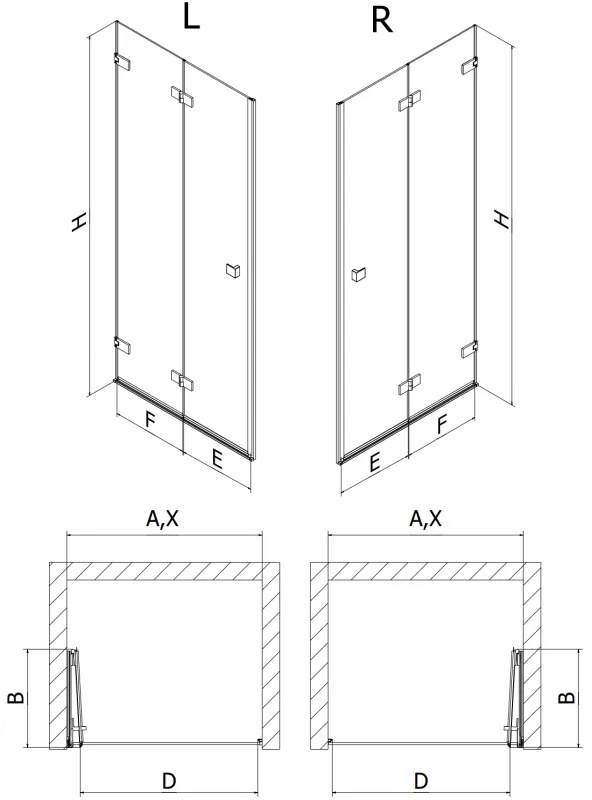Mexen, Mexen Lunar-F pravé skladacie sprchové dvere 85 cm, priehľadné, chróm - 836-085-000-01-00-P