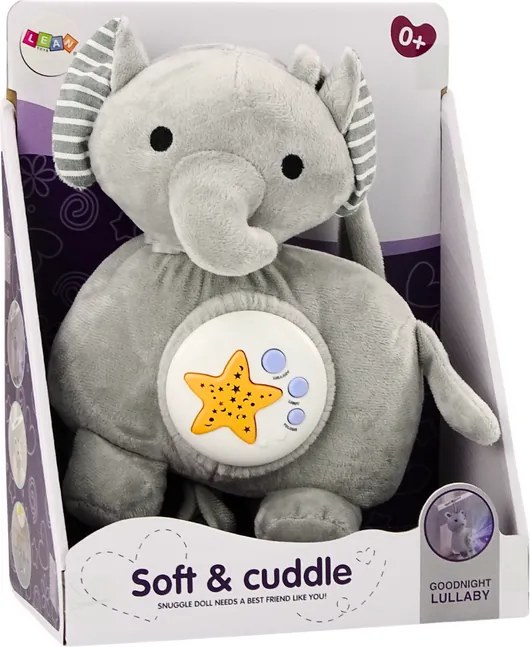 LEAN Toys Plyšový sloní projektor Spiaci slon Grey Hugs Stars Melodies
