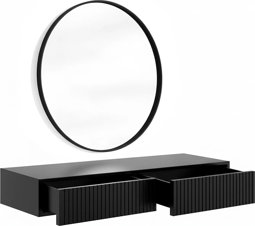 Závesný toaletný stolík Nicole s čiernym zrkadlom 80 cm - čierny mat
