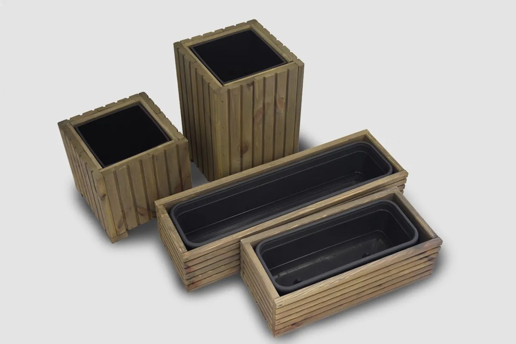 Vyšší štvorcový drevený truhlík s plastovou vložkou - sivý, 25x25x40