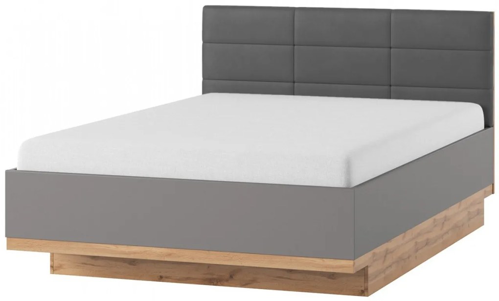 Dvoulůžková čalouněná postel Livorno 160x200 dub Wotan/šedá