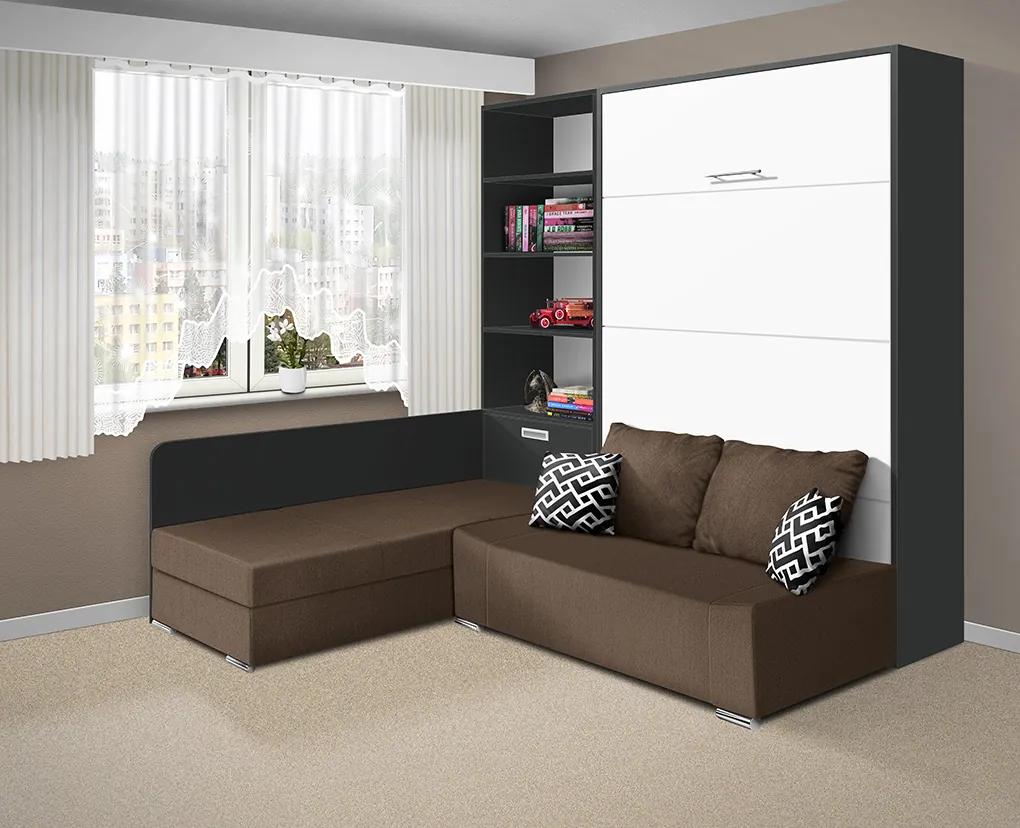 Nabytekmorava Sklápacia posteľ s pohovkou VS 21075 - 200x160 cm farba pohovky: Krémová, Typ farebného prevedenia: Agát / dvere biele