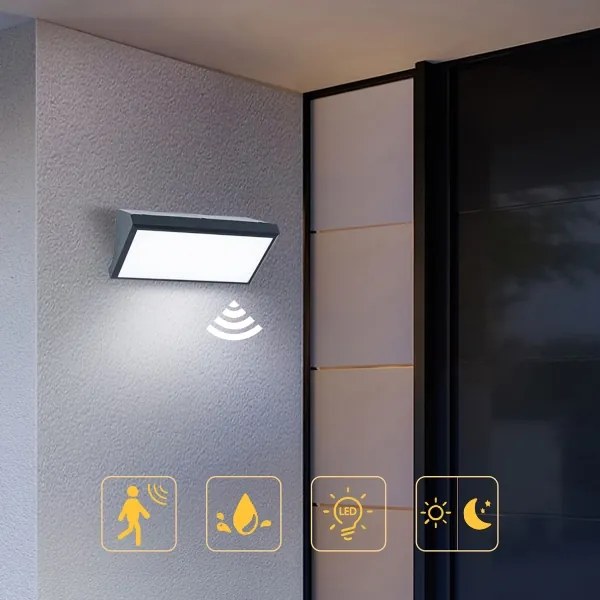 Brilagi - LED vonkajšie nástenné svietidlo so senzorom TRIANGLE LED/20W/230V antracit