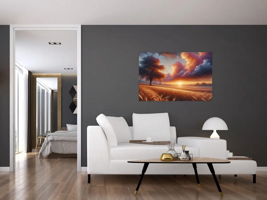 Obraz – Západ slnka na poli (90x60 cm)