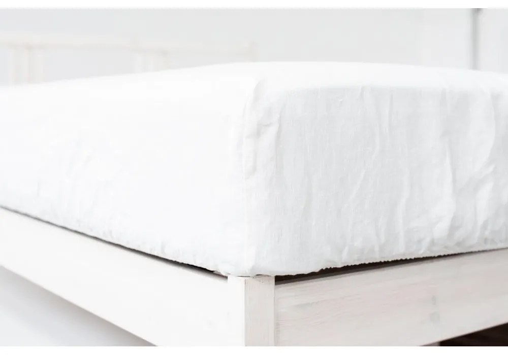 Biela napínacia plachta s prímesou ľanu 90x200 cm – Linen Tales