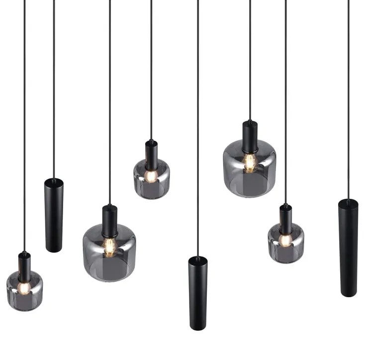 Čierne závesné svietidlo s kovovo-skleneným tienidlom Mataro – Trio