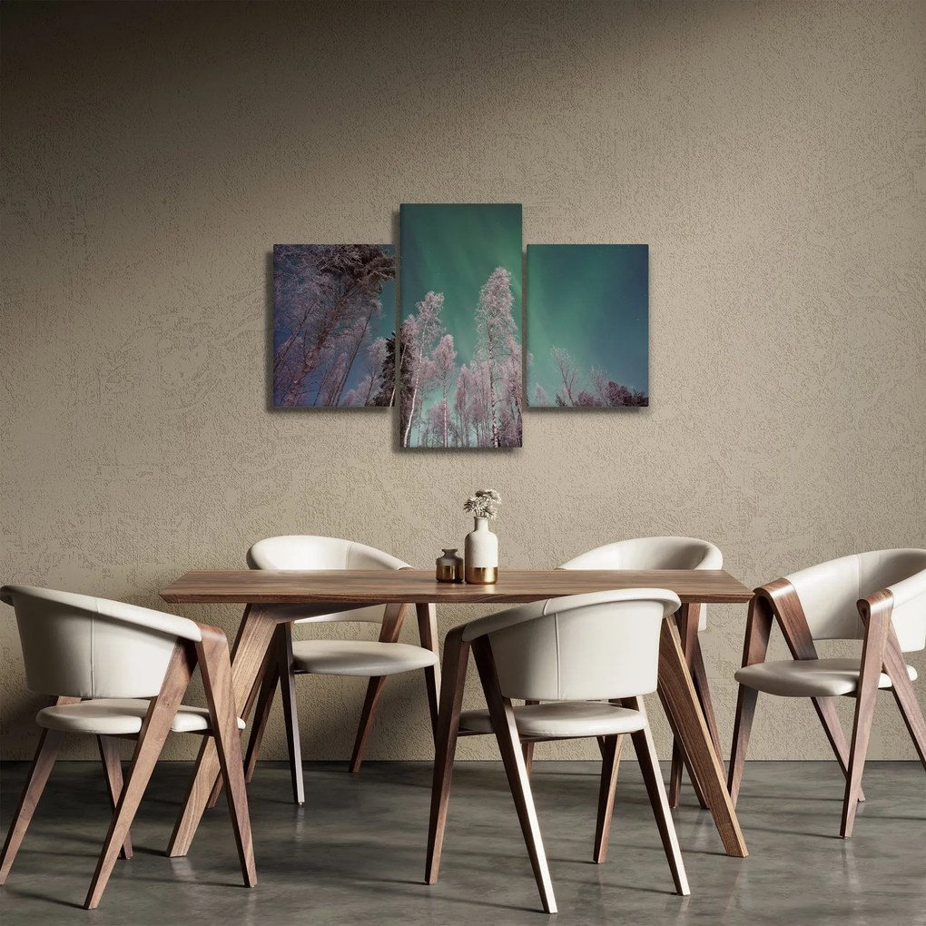 Obraz polárna žiara nad zamrznutými stromami (90x60 cm)