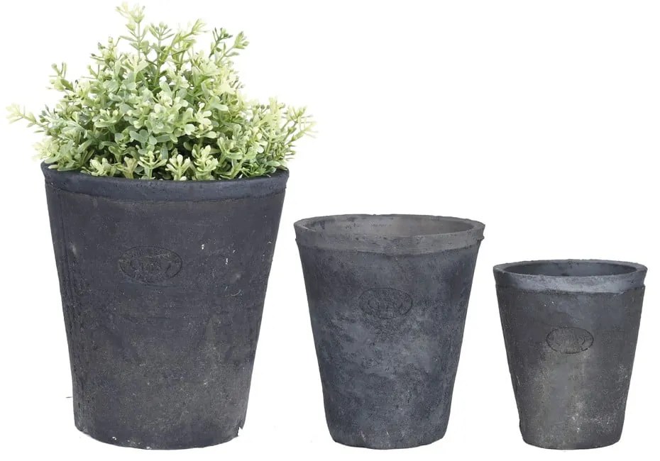 Set 3 sivých terakotových kvetináčov Esschert Design