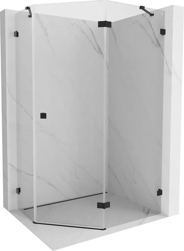Mexen Lunar, päťuholníkový sprchový kút naklápací vpravo 90 x 80 cm, 8mm číre sklo, čierny profil, 831-090P-080L-70-00-P